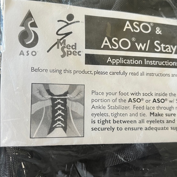 ASO Ankle Stabilizer, Black, Size Medium. No box but in plastic wrap. - Picture 6 of 8
